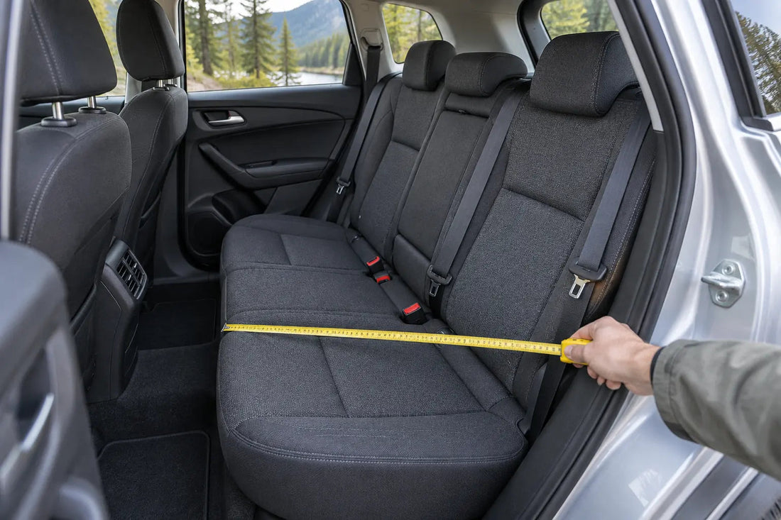 Editorial illustration: measuring the width of a parked car rear bench