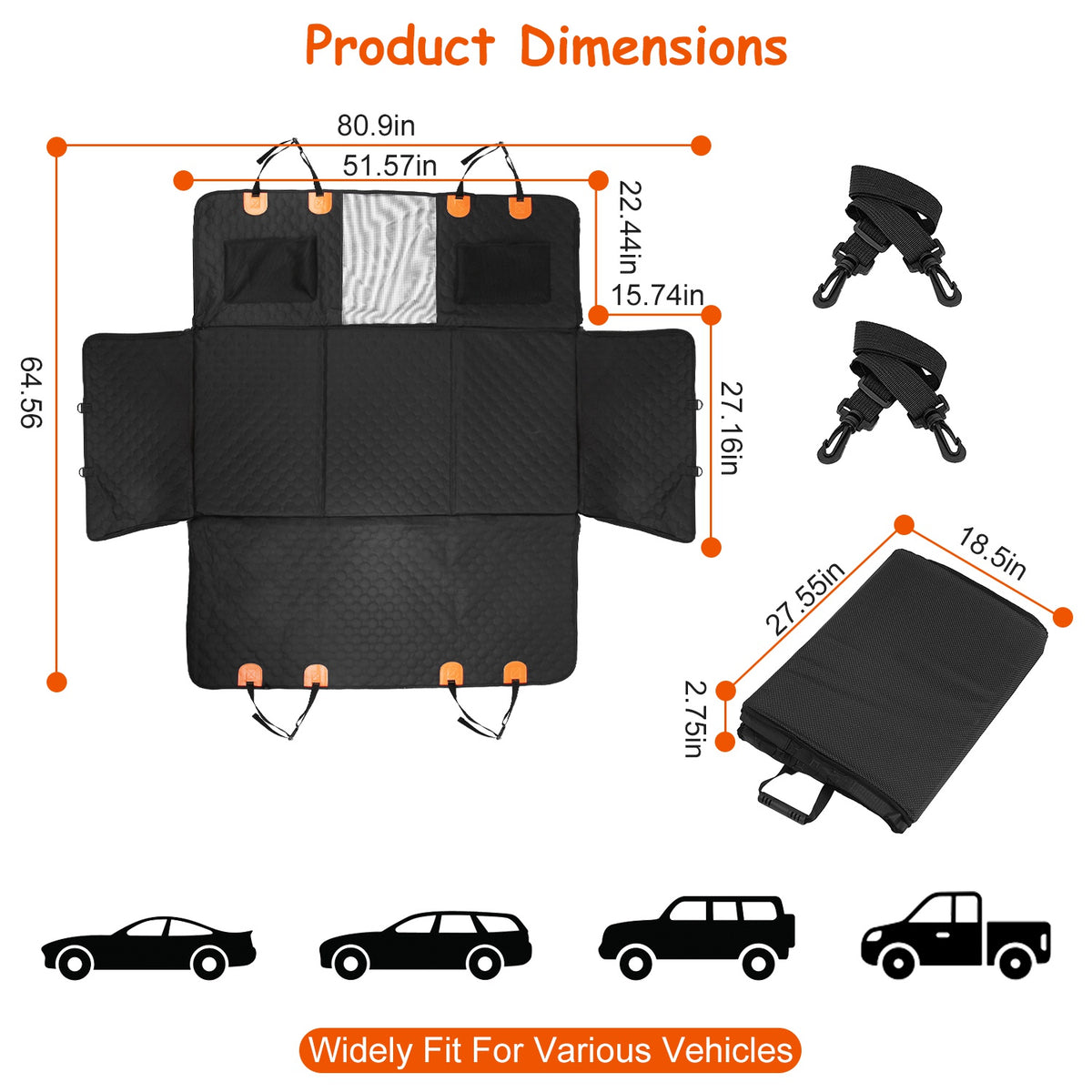 Hammock dimension diagram showing the unfolded cover and folded size